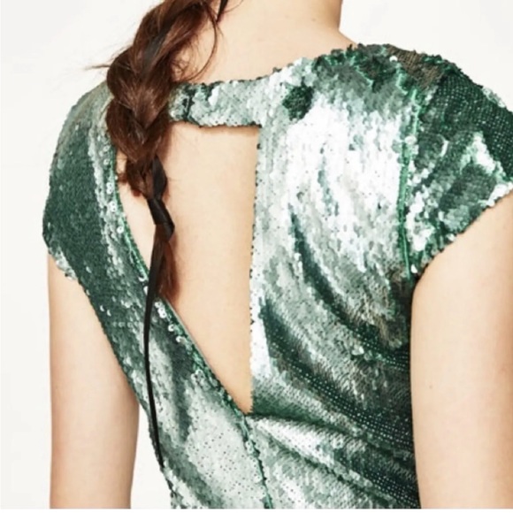 Zara Shimmering Green Sequin Mini Dress - Picture 3 of 15